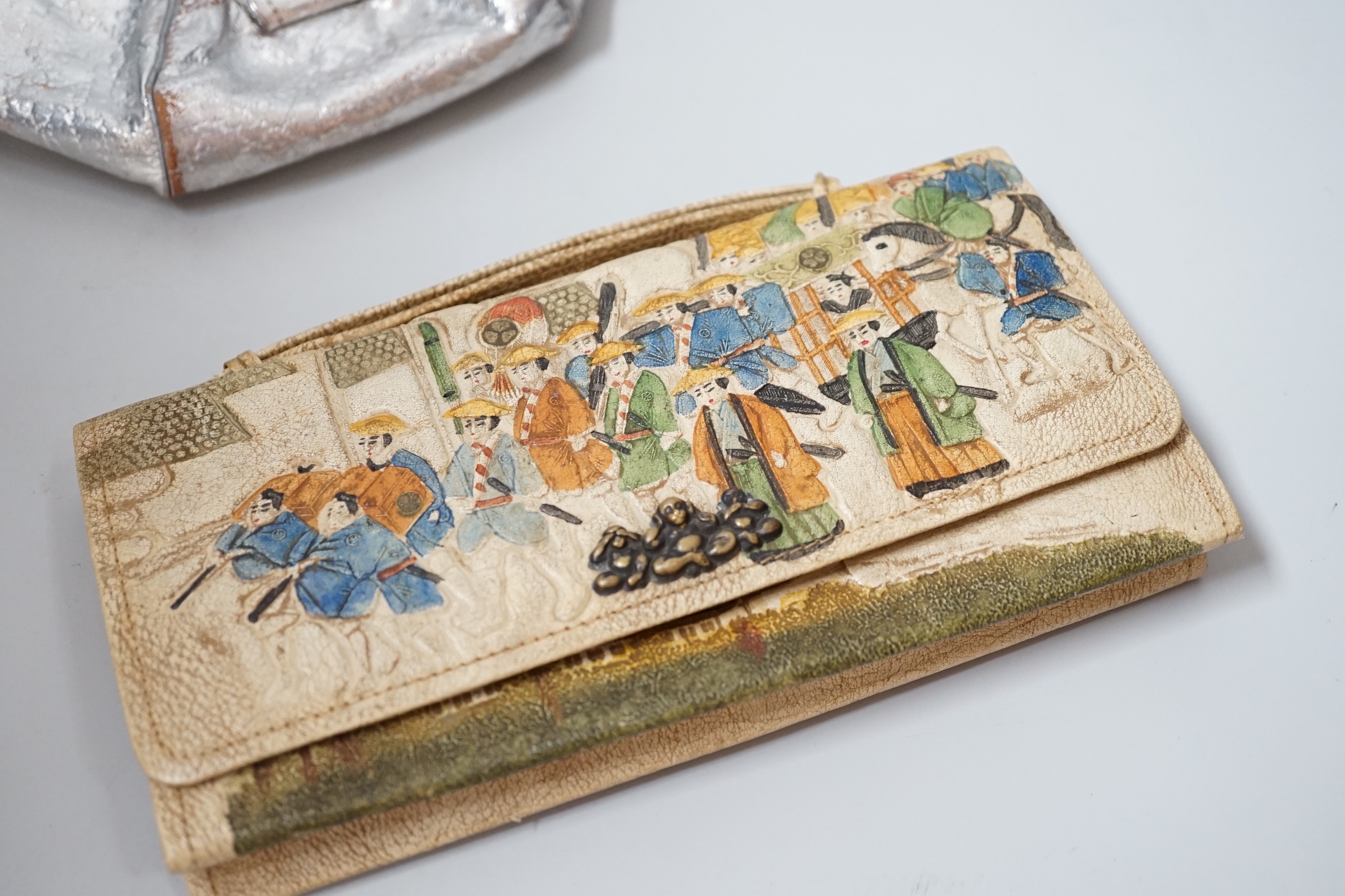 A 1930's Japanese purse, 20cm, and an evening clutch bag